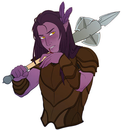 halfbody with flatcolors, armour and a weapon, about $65