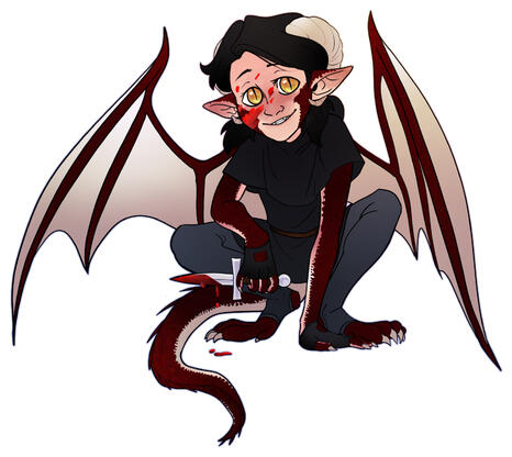 Fullbody with flat colors, wings, horns, and a tail, about $85